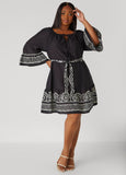 Scroll Print Cotton Swing Dress