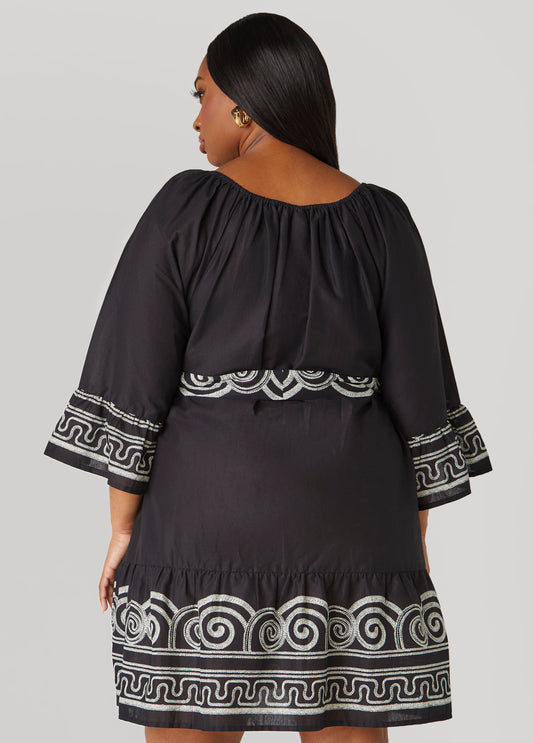 Scroll Print Cotton Swing Dress