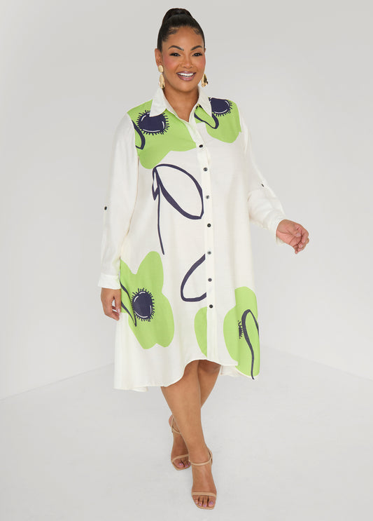 Floral Print Hi Low Shirtdress