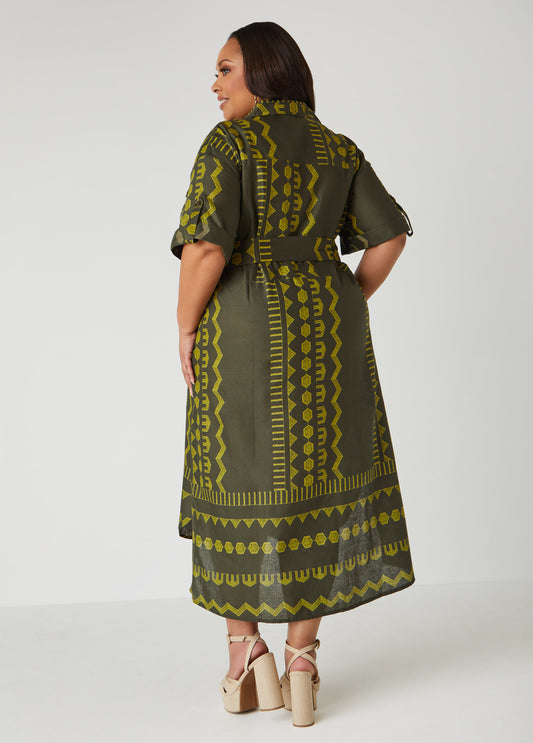 Printed Linen Blend Shirtdress
