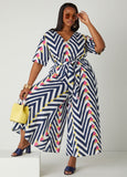Plus Size Abstract Linen Blend Jumpsuit