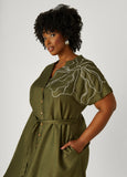 Embroidered Beaded Midi Shirtdress