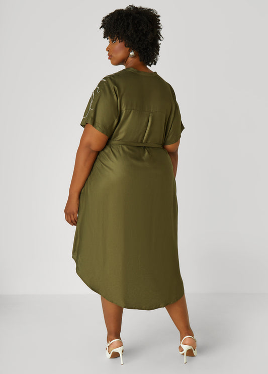Embroidered Beaded Midi Shirtdress