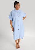 Button Detailed Striped Shirtdress