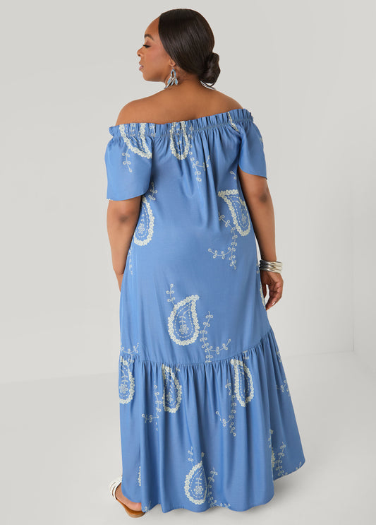 Off The Shoulder Paisley Dress