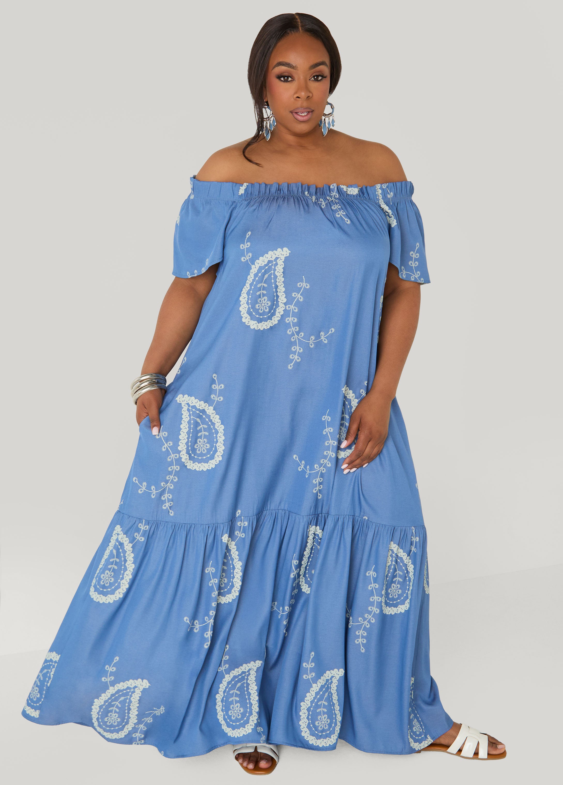 Off The Shoulder Paisley Dress