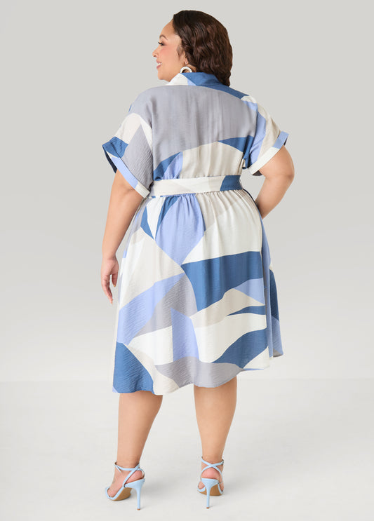 Belted Geo Print Shirtdress