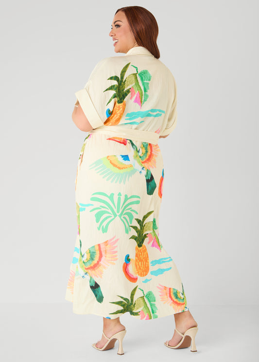 Tropical Print Maxi Shirtdress