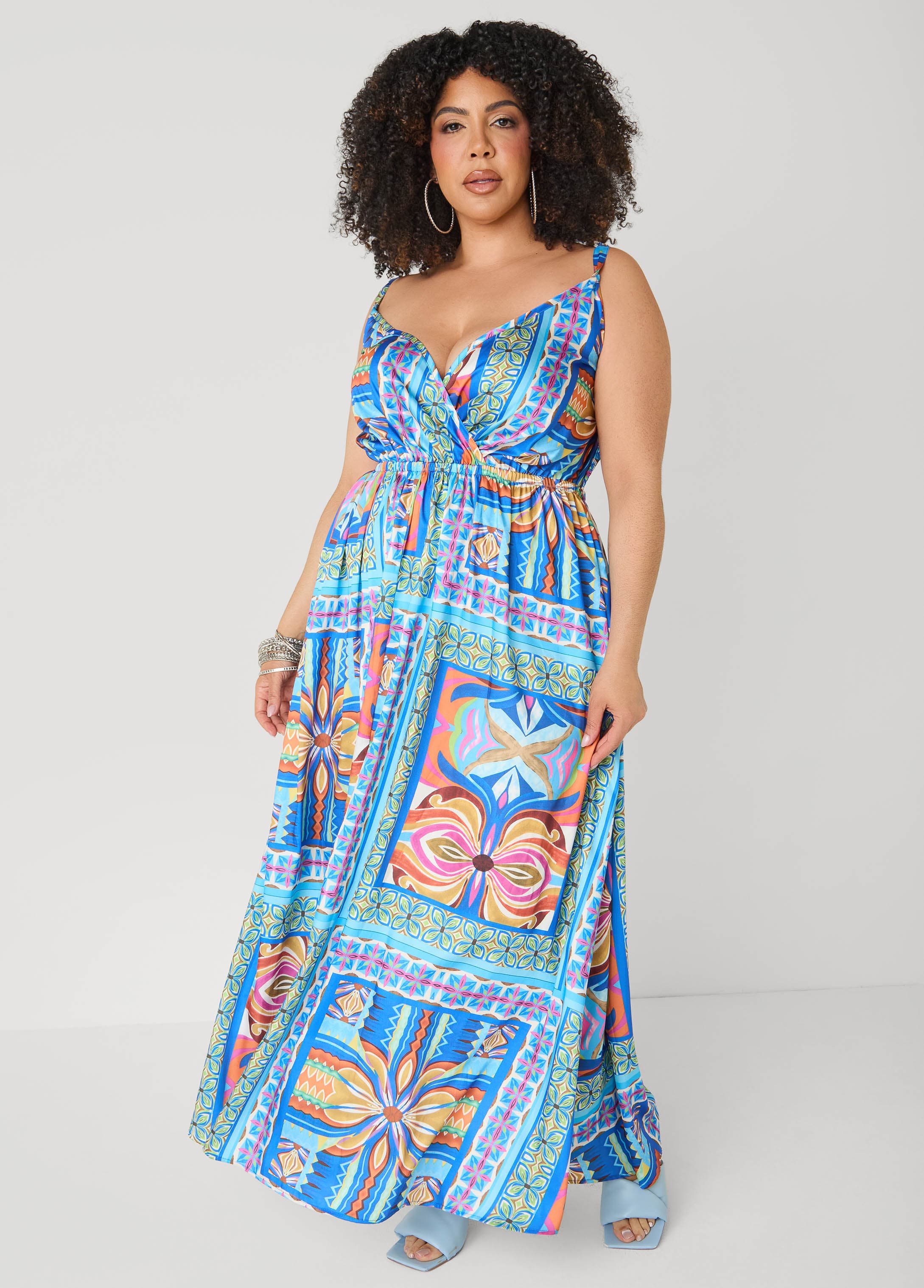 Tile Print Satin Maxi Dress