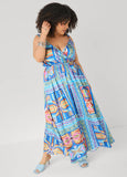 Tile Print Satin Maxi Dress