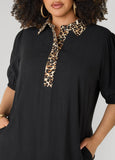 Leopard Trimmed Flounced Dress