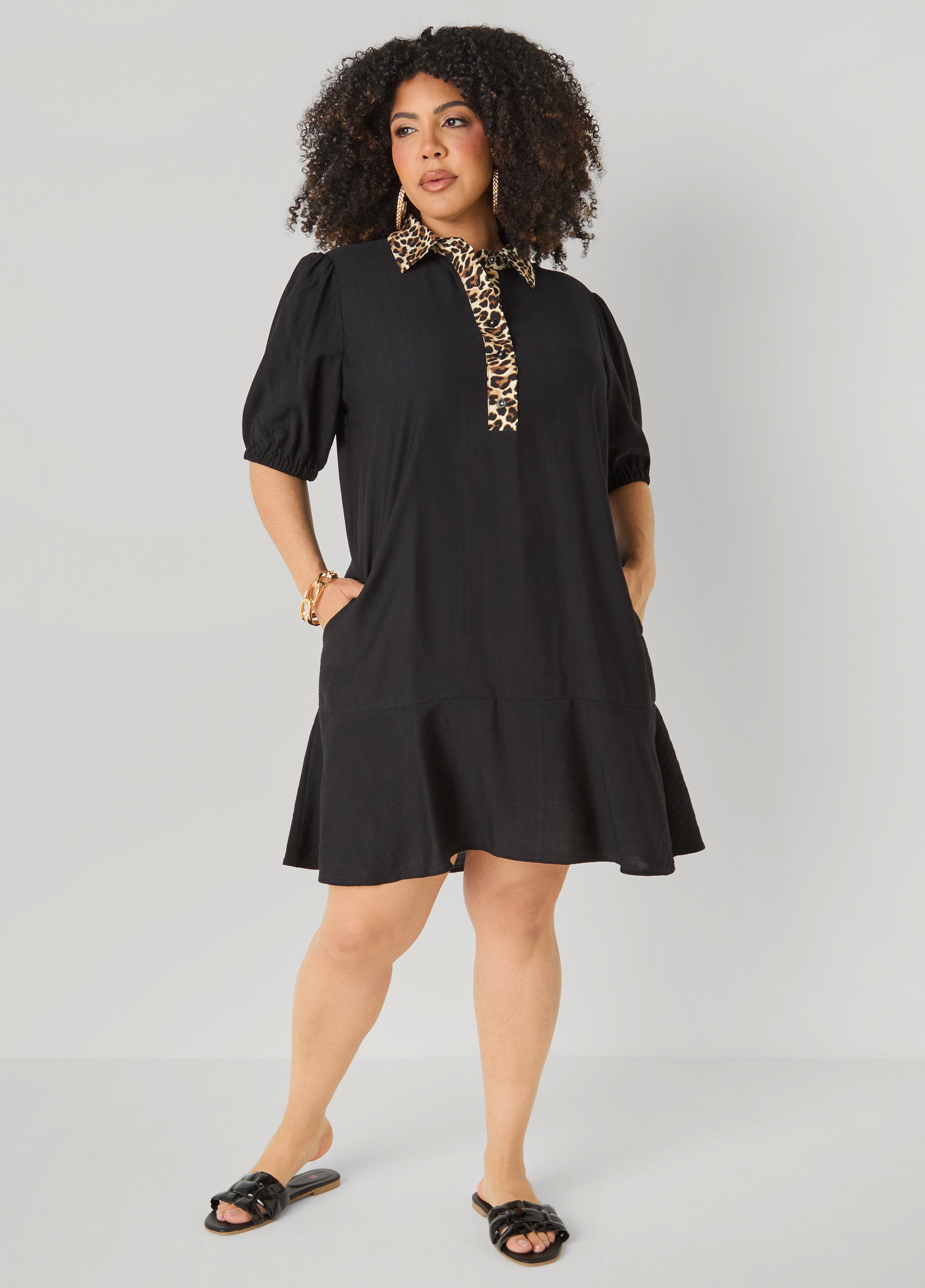 Leopard Trimmed Flounced Dress
