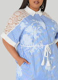 Lace Paneled Printed Shirtdress