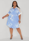 Lace Paneled Printed Shirtdress