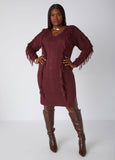Fringed Cable Knit Sweater Dress
