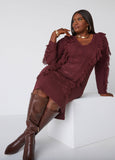 Fringed Cable Knit Sweater Dress