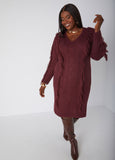 Fringed Cable Knit Sweater Dress