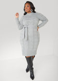 Plus Size Belted Cable Knit Sweater Dress