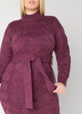 Belted Cable Knit Sweater Dress
