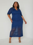 Plus Size Pointelle Knit Polo Maxi Dress
