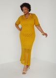 Pointelle Knit Polo Maxi Dress