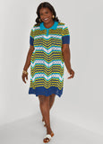 Striped Pointelle Knit Polo Dress