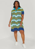 Striped Pointelle Knit Polo Dress
