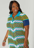 Striped Pointelle Knit Polo Dress