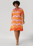 Striped Pointelle Knit Polo Dress