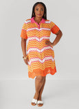 Striped Pointelle Knit Polo Dress