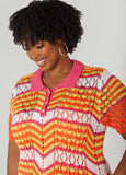 Striped Pointelle Knit Polo Dress