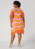 Striped Pointelle Knit Polo Dress