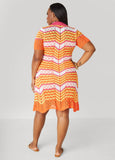 Striped Pointelle Knit Polo Dress