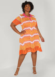 Striped Pointelle Knit Polo Dress
