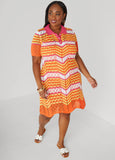 Striped Pointelle Knit Polo Dress