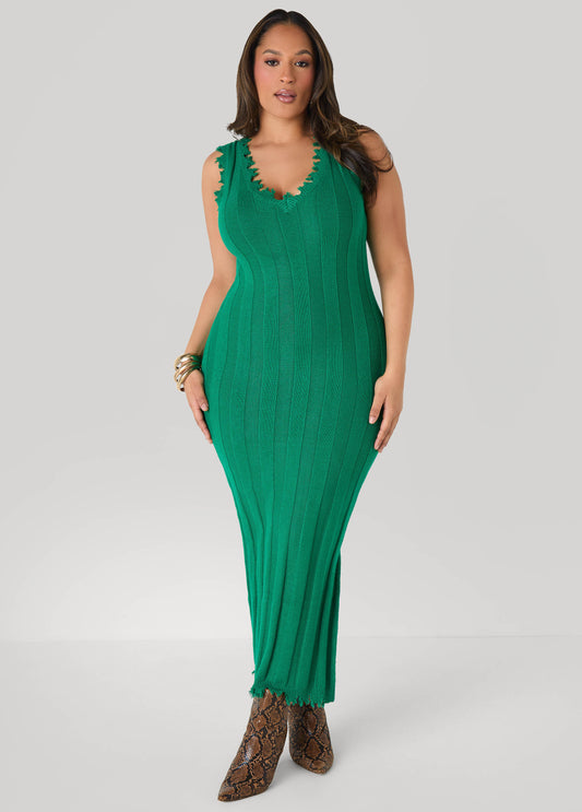 Frayed Maxi Sweater Dress