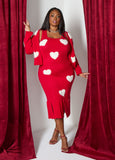 Plus Size Hearts Sweater Dress Plus Size Valentines Day Midi Set