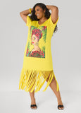 Tropical Fringed T Shirt Dress
