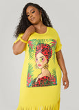 Tropical Fringed T Shirt Dress