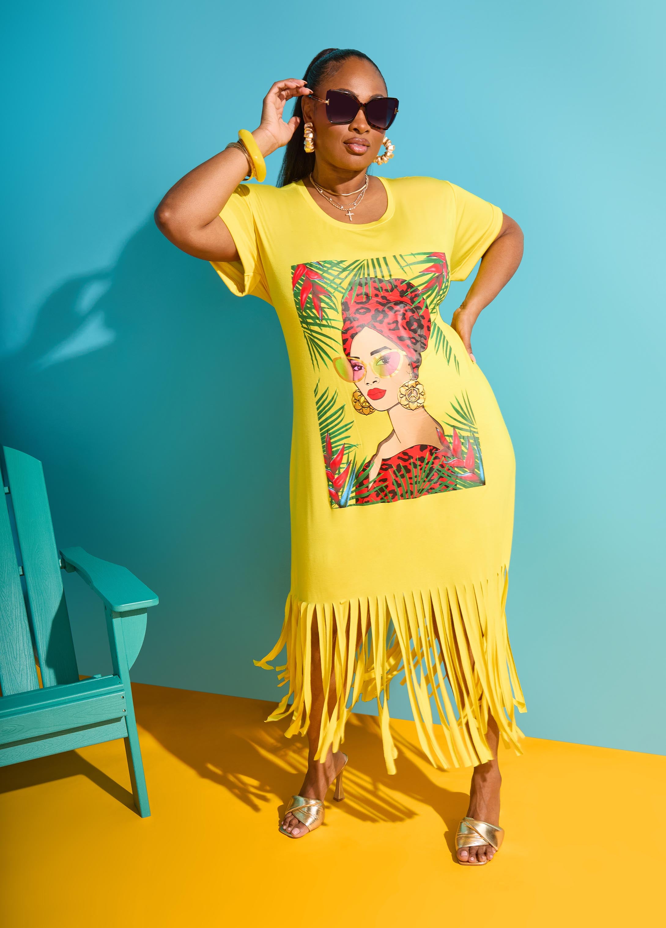 Plus Size Tropical Graphic T Shirt Dress Casual Short Sleeve Maxi Dress