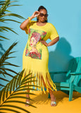Plus Size Tropical Graphic T Shirt Dress Casual Short Sleeve Maxi Dress