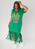 Plus Size Never Luck Always God Green Short Sleeve Maxi T Shirt Dress