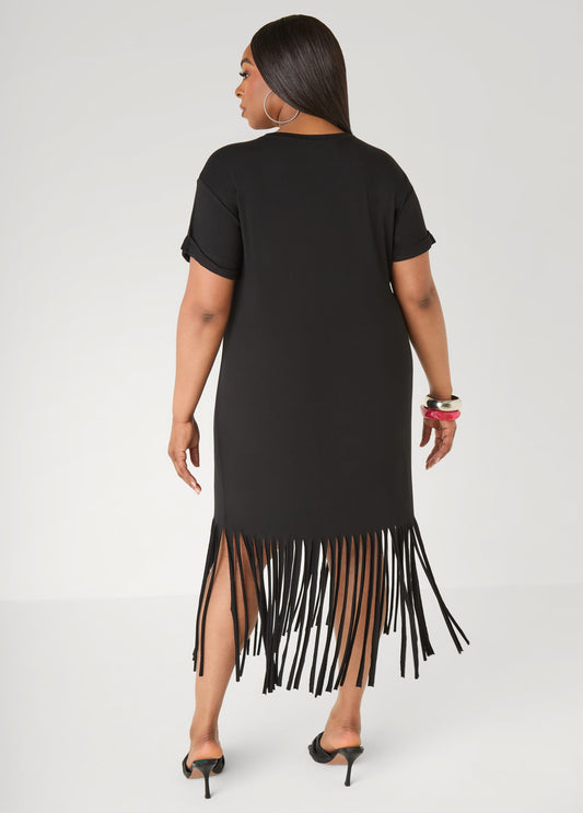 fringe t shirt dress FARM Rio Copacabana Fringes T-Shirt weather outings Rodeo Classics Fringed Oversized Tee