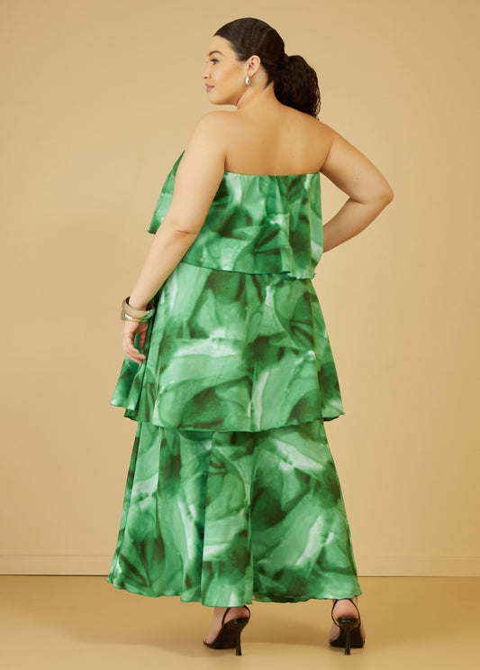 Strapless Watercolor Tiered Dress