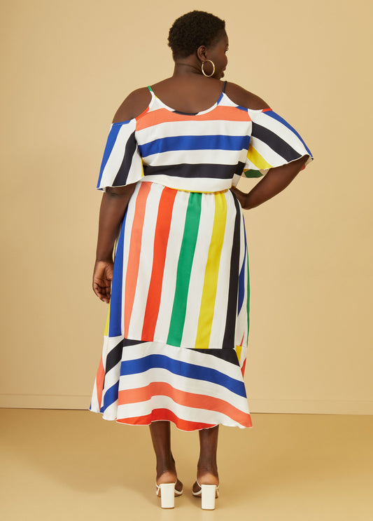 Striped Faux Wrap Maxi Dress