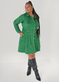 Plus Size A Line Suede Dress Green Fit Flare Dress