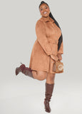 Plus Size A Line Suede Dress Camel Fit Flare Dress