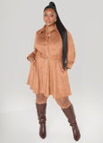 Plus Size A Line Suede Dress Camel Fit Flare Dress