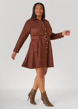 Faux Suede A Line Shirtdress