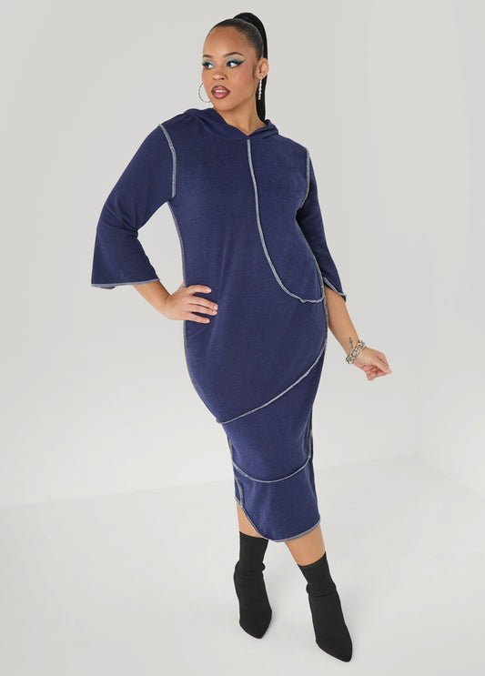 Seam Detailed Hooded Midaxi Dress